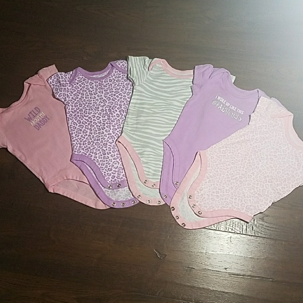 Baby Girls Short Sleeve Printed Bodysuit 5-Pack